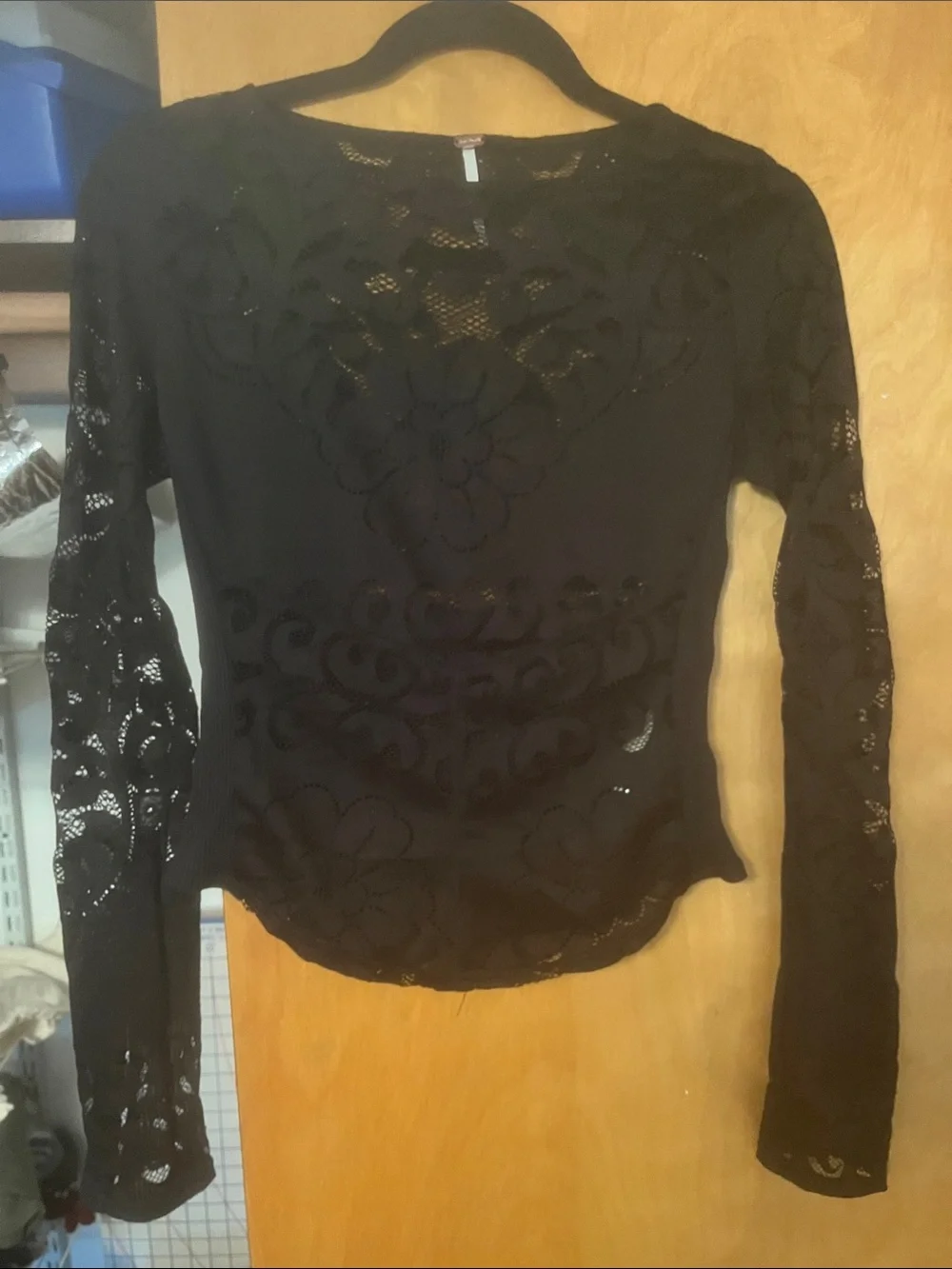 Black Lace Short-Sleeve Women's Top